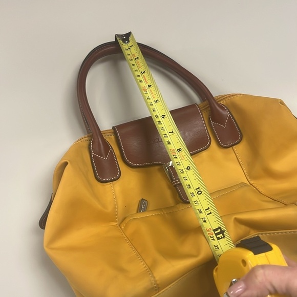 Hexagona Yellow nylon Satchel with brown Leather Trim preowned - Picture 6 of 14